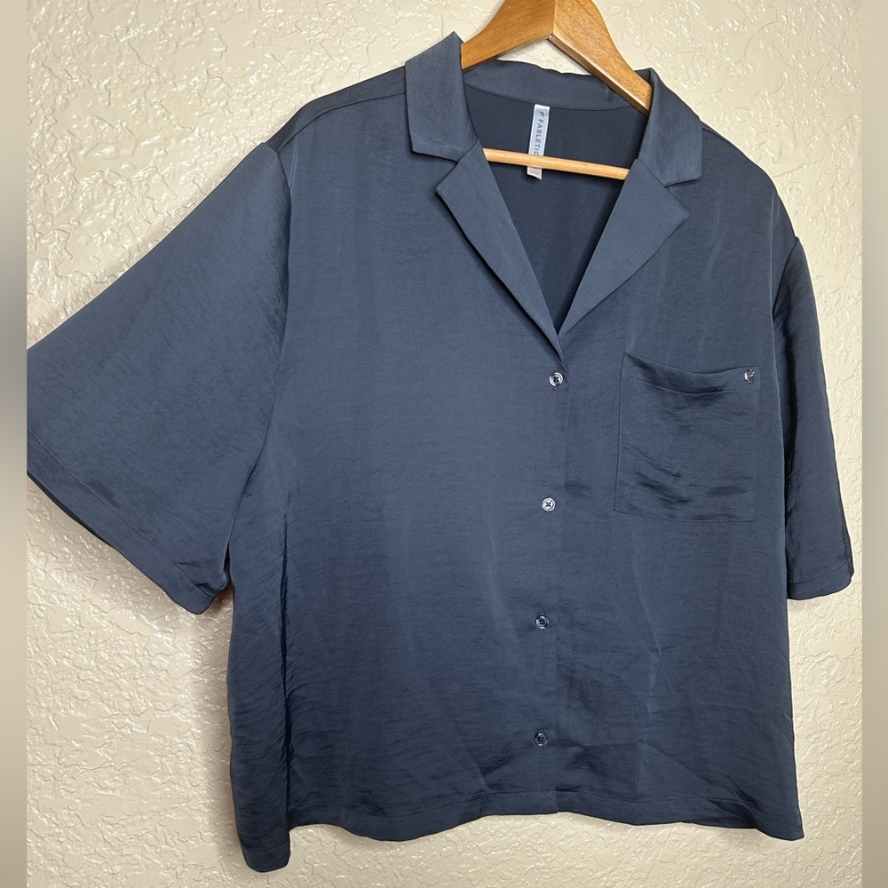 Fabletics Sleep Button Down Pewter Gray Slate Sil… - image 5